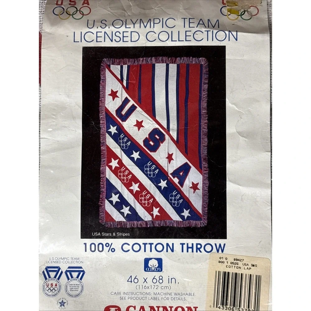 NOS Vintage USA Olympic Team 100% Cotton Throw Stars & Stripes